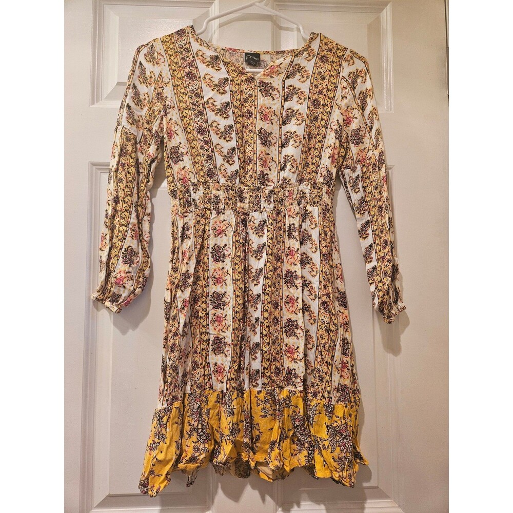Girls Dress Size Large 10-12 Art Class Floral Spring Summer Yellow Pink
